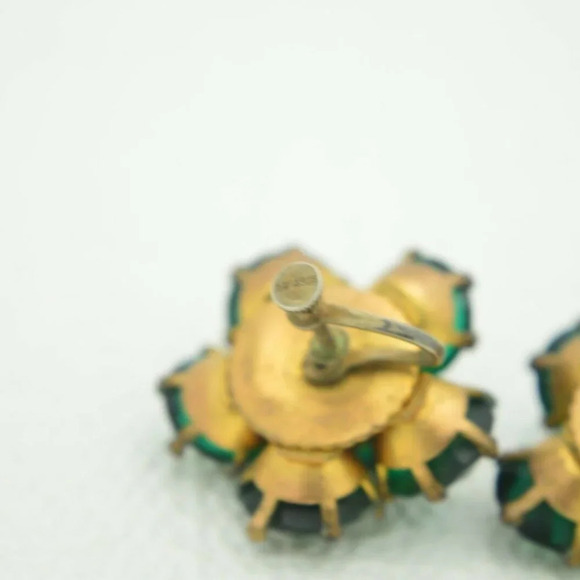 Gold Vermeil Sterling Marked Large Green Earrings - Picture 4 of 5